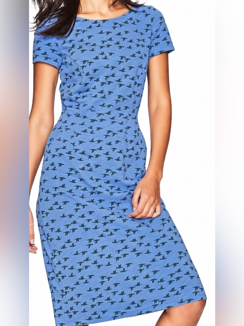 Boden Phoebe Bird Print Jersey Shift Dress Blue Black Casual Preppy Size 10
